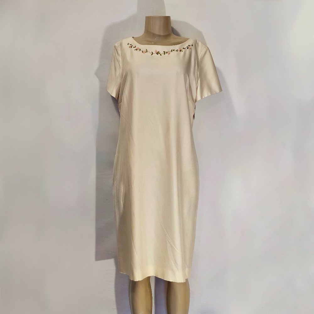 NWT Silk Doupioni, Cream Dress with Rose Accents